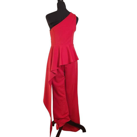 NEW YORK & COMPANY Red Asymmetric Jumpsuit, Size Medium - Picture 6 of 16